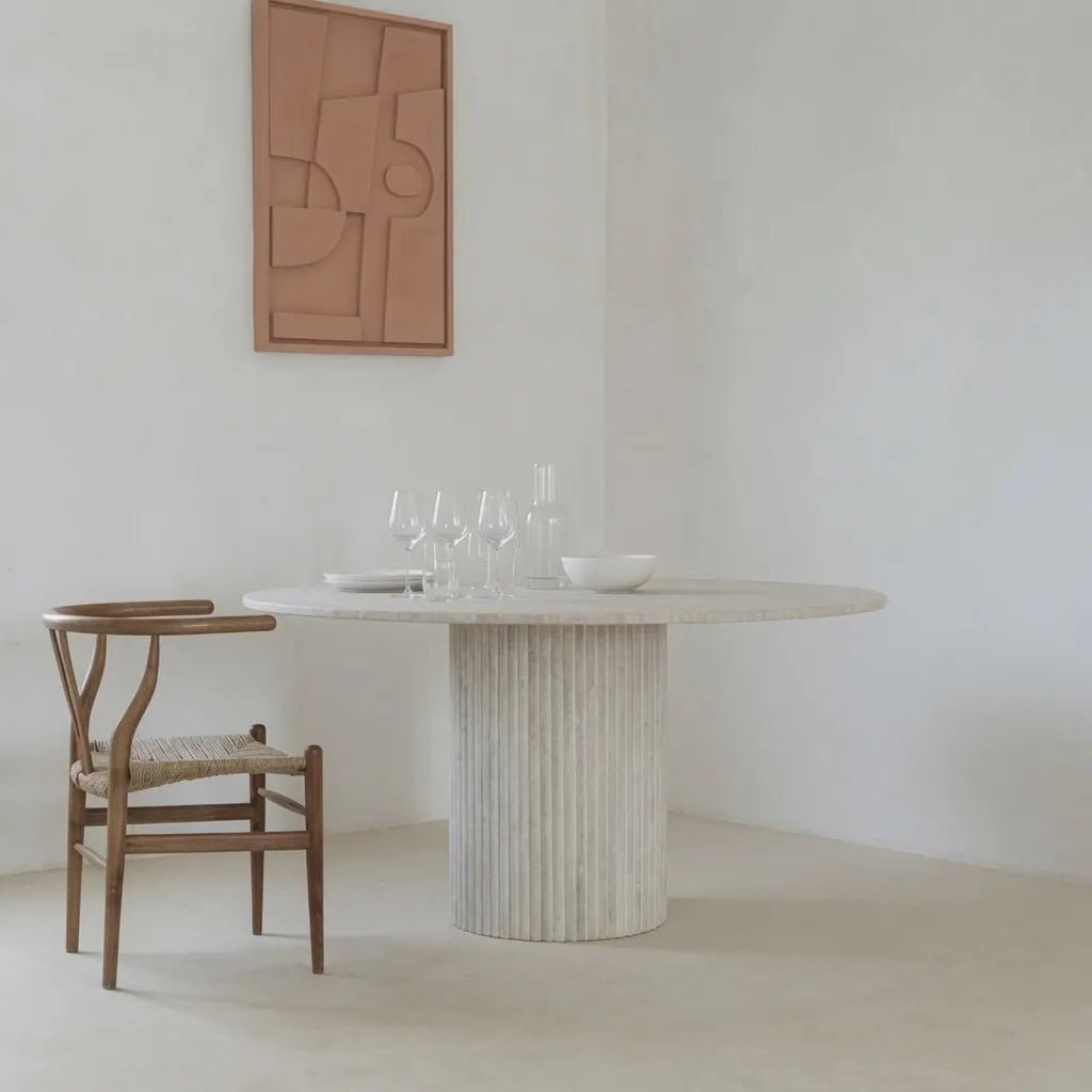 Table à manger ronde en travertin Thèbes - Modernista Maroc