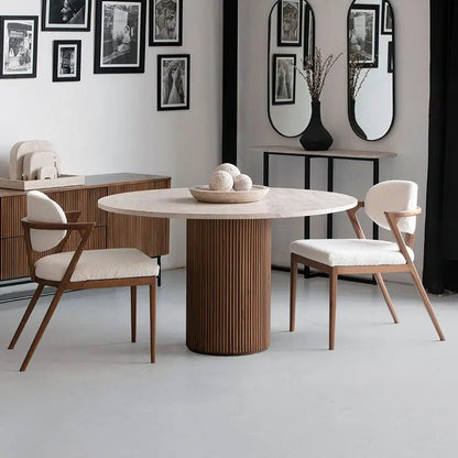 Table à manger Sahara en travertin et bois - Modernista Maroc