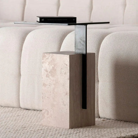 Table d’appoint travertin & métal – modèle Néro