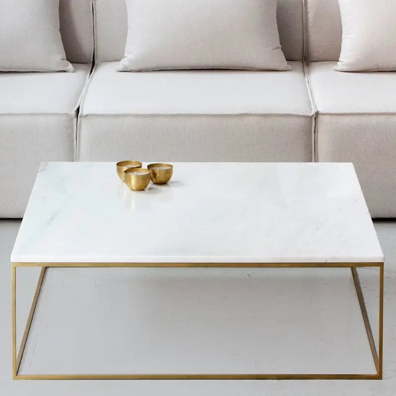 Table Basse Carrée dorée en marbre blanc- Divers Marbre et Dimensions - Modernista Maroc