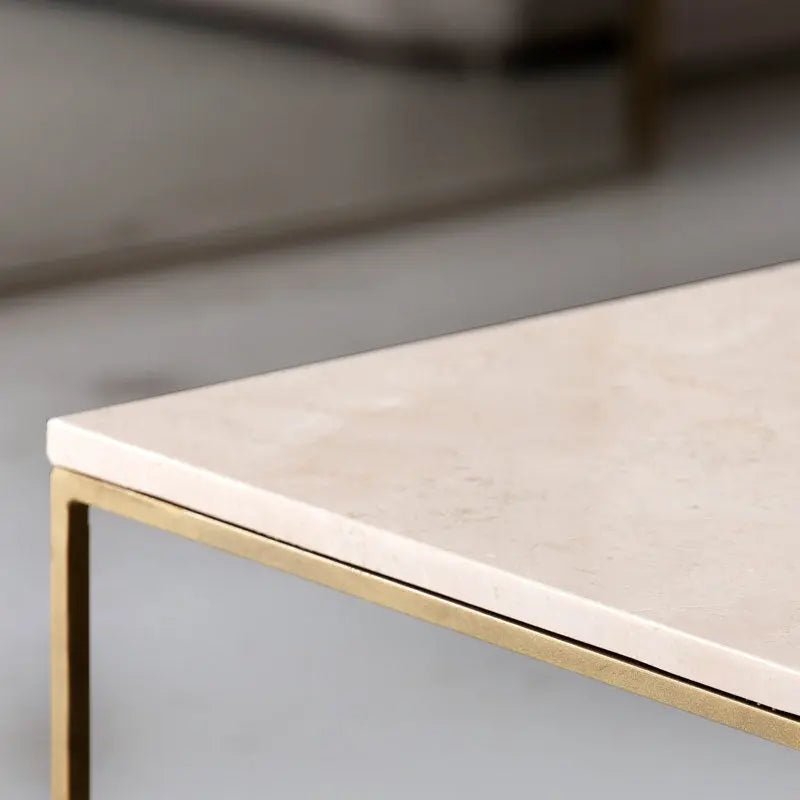 Table Basse Carrée dorée en marbre blanc- Divers Marbre et Dimensions - Modernista Maroc