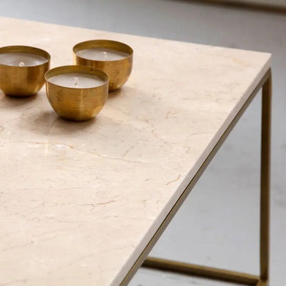 Table Basse Carrée dorée en marbre blanc- Divers Marbre et Dimensions - Modernista Maroc