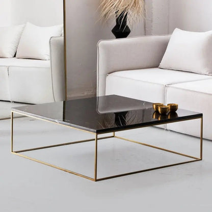 Table Basse Carrée dorée en marbre blanc- Divers Marbre et Dimensions - Modernista Maroc