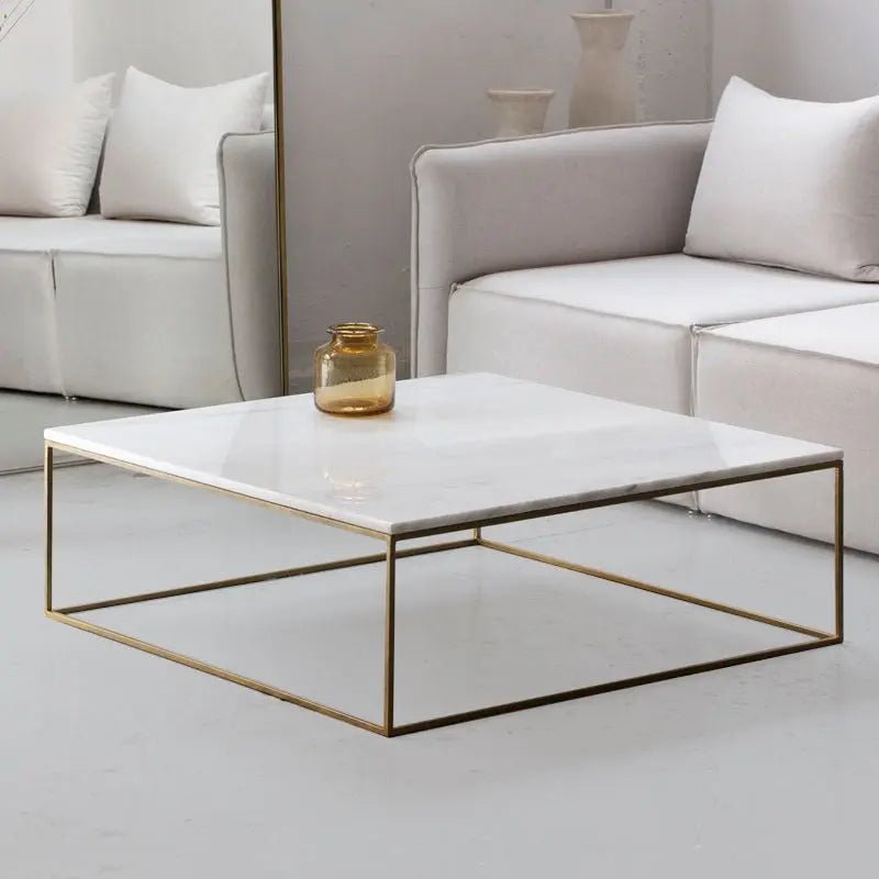 Table Basse Carrée dorée en marbre blanc- Divers Marbre et Dimensions - Modernista Maroc