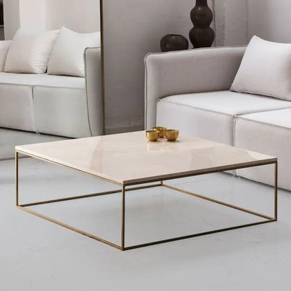 Table Basse Carrée dorée en marbre blanc- Divers Marbre et Dimensions - Modernista Maroc