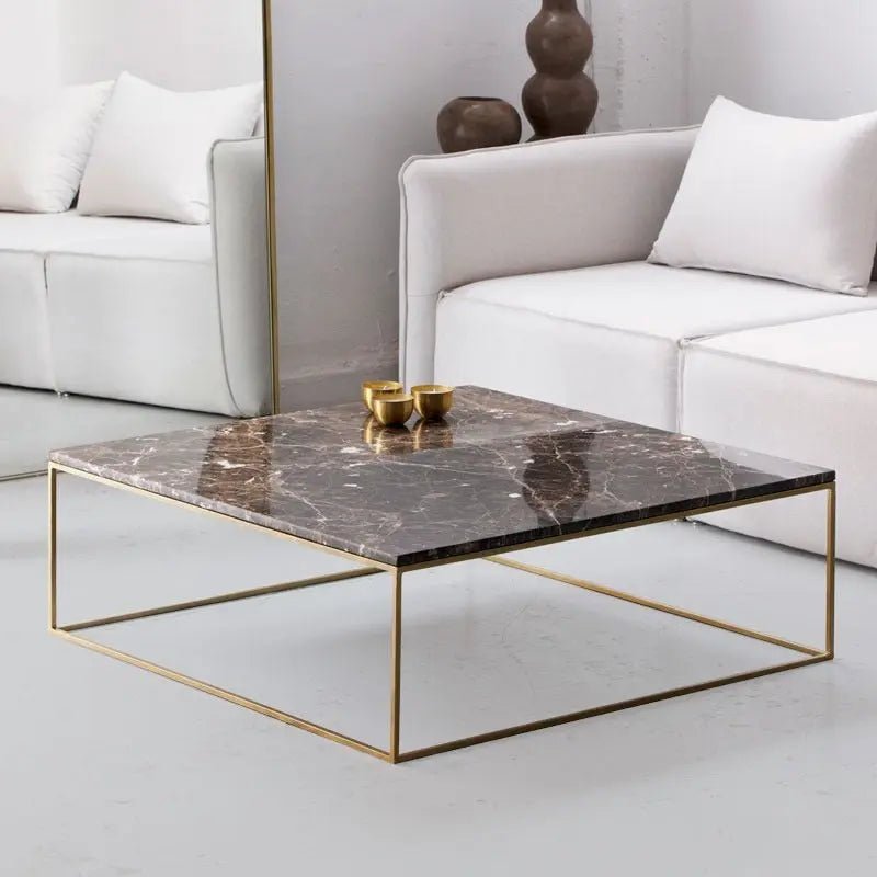 Table Basse Carrée dorée en marbre blanc- Divers Marbre et Dimensions - Modernista Maroc