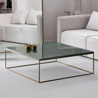 Table Basse Carrée dorée en marbre blanc- Divers Marbre et Dimensions - Modernista Maroc