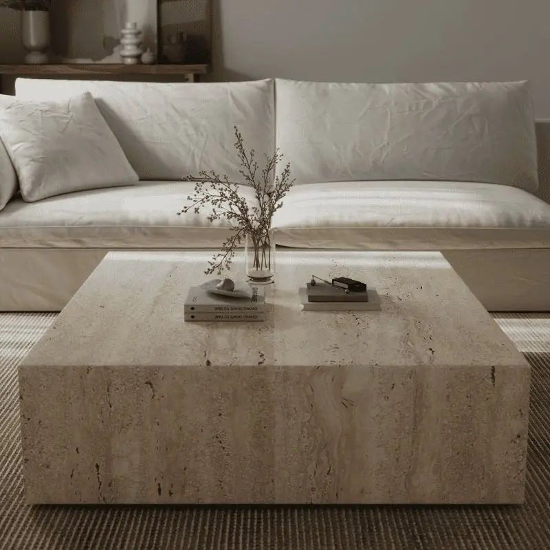 Table Basse carrée Lumora en Travertin - Modernista Maroc