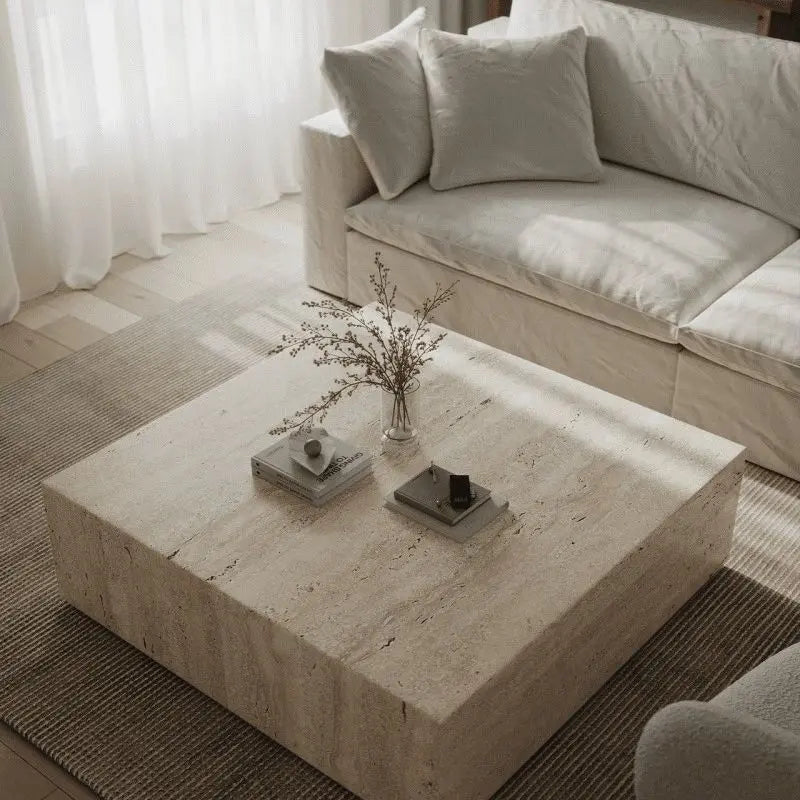 Table Basse carrée Lumora en Travertin - Modernista Maroc