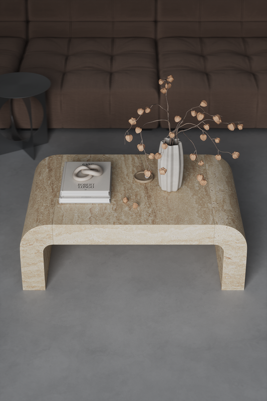 Table basse Arka en travertin aux pieds arrondis en cascade