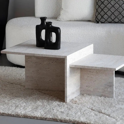 Table Basse Citrine en Travertin - Modernista Maroc