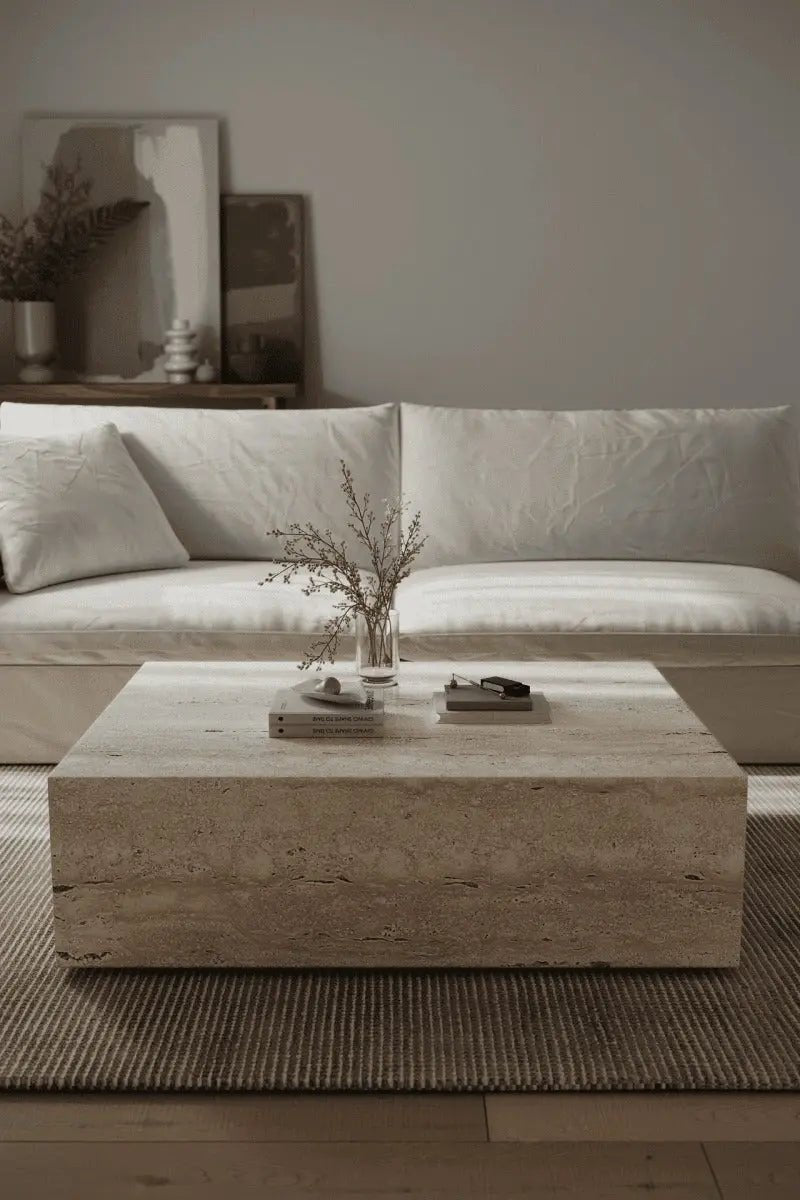 Table Basse Cube en Travertin - Modernista Maroc