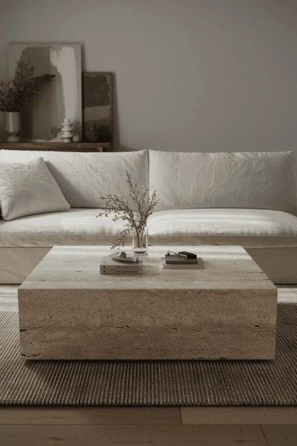 Table Basse Cube en Travertin - Modernista Maroc