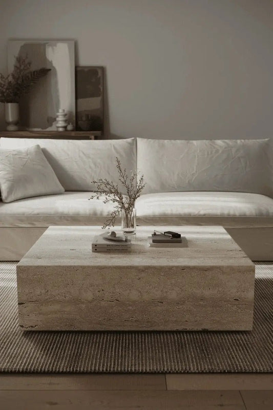 Table Basse Cube en Travertin - Modernista Maroc
