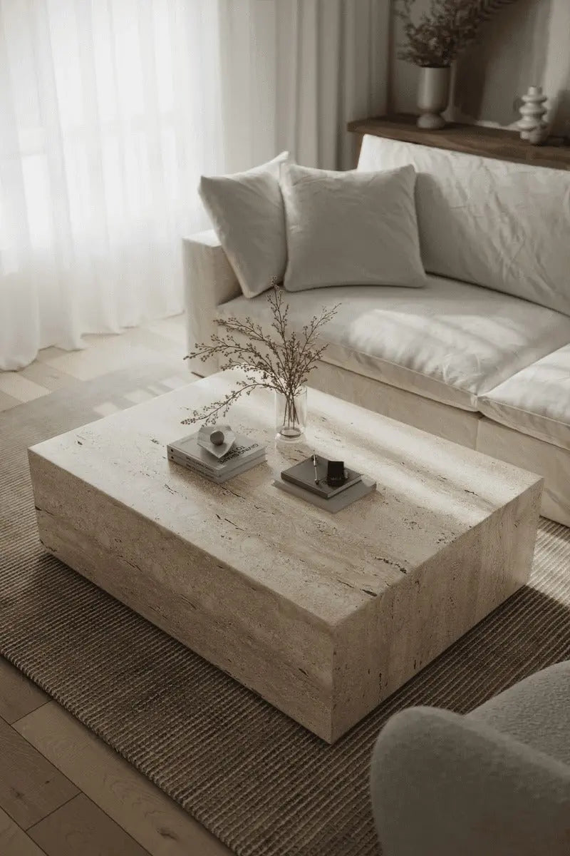 Table Basse Cube en Travertin - Modernista Maroc
