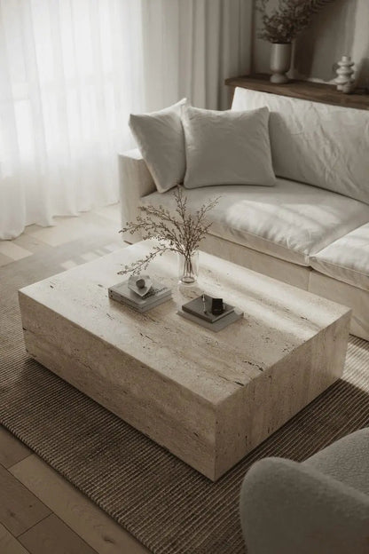 Table Basse Cube en Travertin - Modernista Maroc