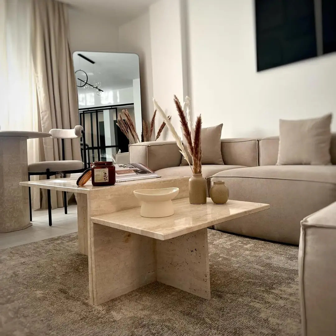 Table basse en travertin Assilah - Modernista Maroc
