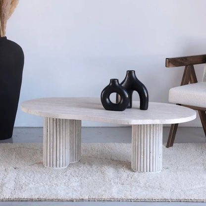 Table Basse en Travertin Jade - Modernista Maroc
