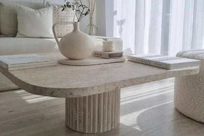 Table Basse en Travertin Ninive - Forme Organique - Modernista Maroc
