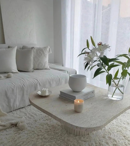 Table Basse en Travertin Ninive - Forme Organique - Modernista Maroc