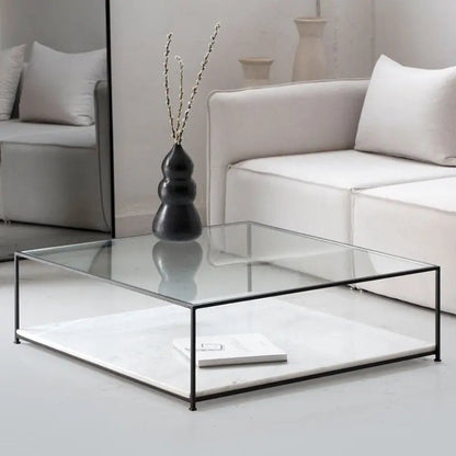Table Basse en Verre et Marbre Blanc - Modernista Maroc