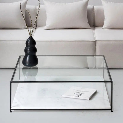 Table Basse en Verre et Marbre Blanc - Modernista Maroc
