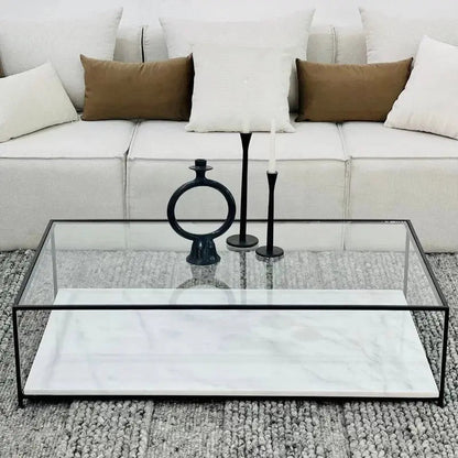 Table Basse Orla en Verre et Marbre Blanc - Modernista Maroc