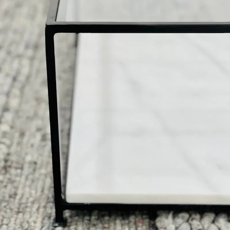 Table Basse Orla en Verre et Marbre Blanc - Modernista Maroc