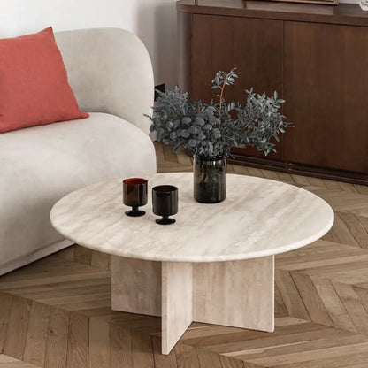 Table basse ronde en travertin Elektra - Modernista Maroc