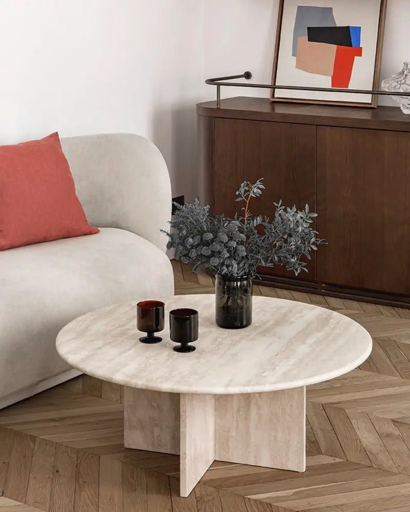 Table basse ronde en travertin Elektra - Modernista Maroc