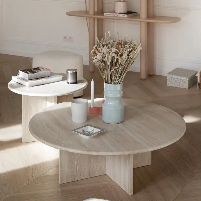Table basse ronde en travertin Elektra - Modernista Maroc