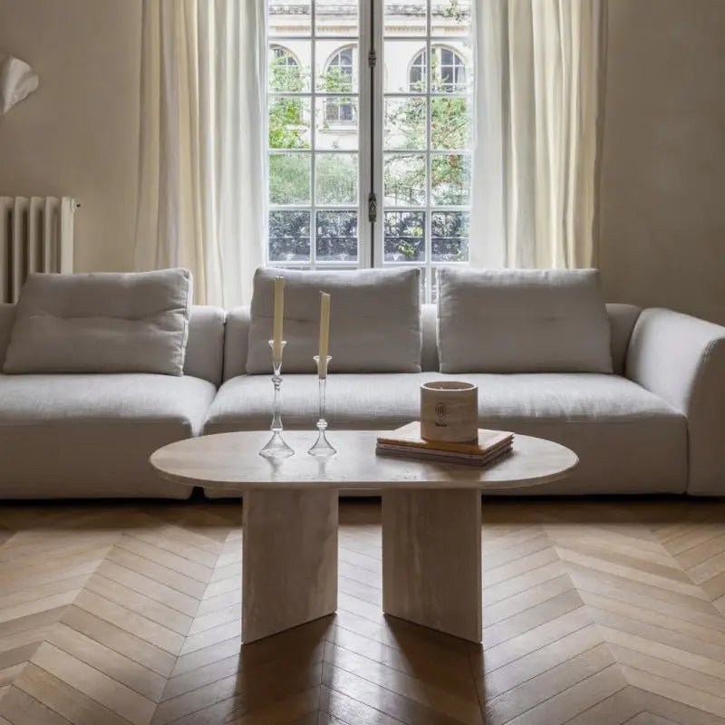Table Basse Spinelle en Travertin - Modernista Maroc