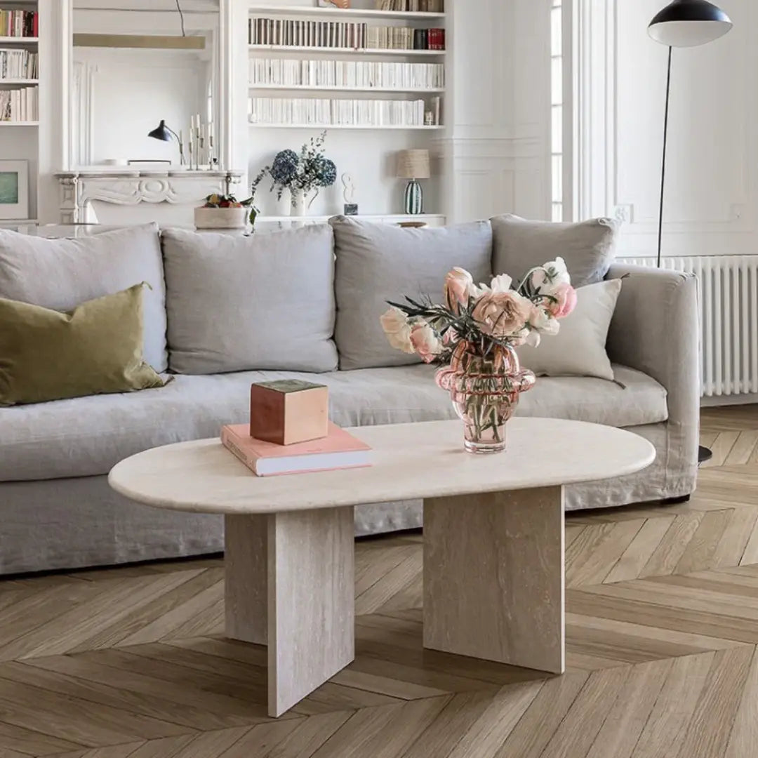 Table Basse Spinelle en Travertin - Modernista Maroc