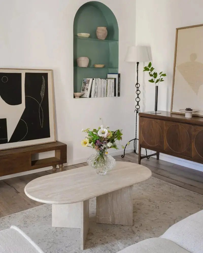 Table Basse Spinelle en Travertin - Modernista Maroc