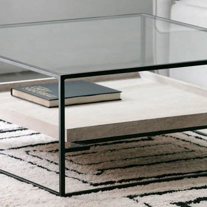 Table Basse Talia en Verre et Travertin - Modernista Maroc