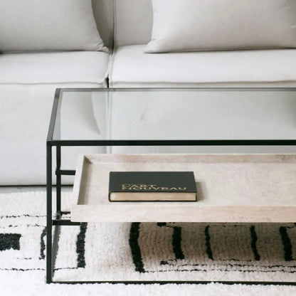 Table Basse Talia en Verre et Travertin - Modernista Maroc