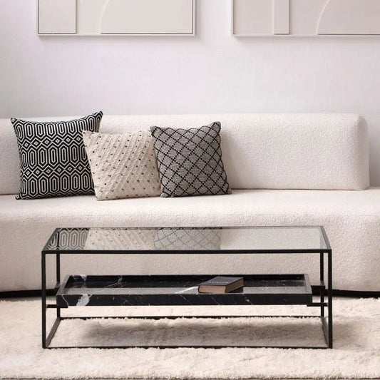 Table Basse Valeria en Verre & Marbre Noir — Design Épuré et Contrastes Élégants - Modernista Maroc
