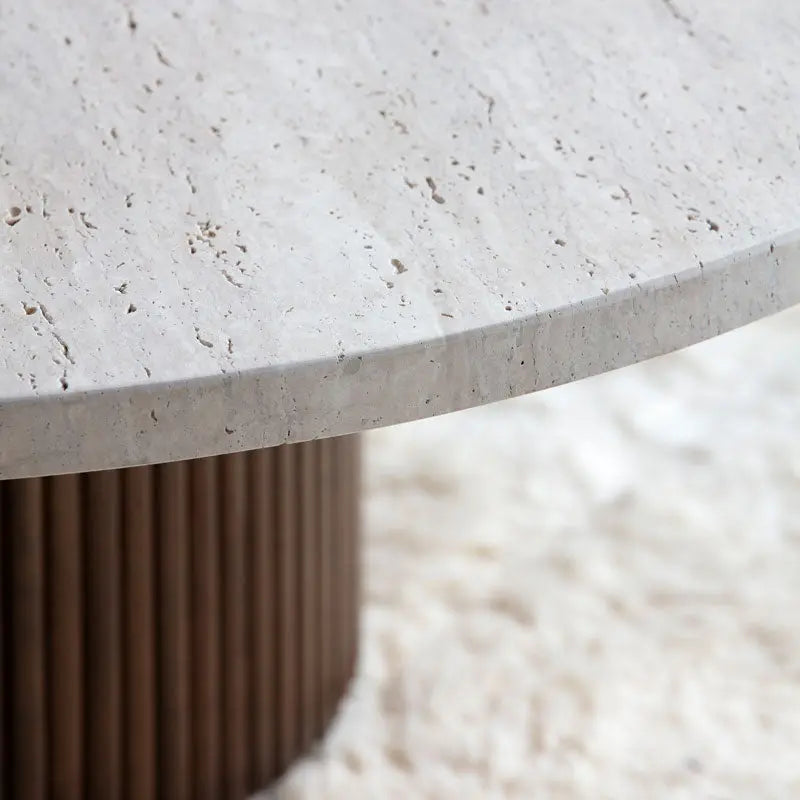 Table basse ronde en travertin - Modernista Maroc