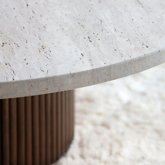 Table basse ronde en travertin - Modernista Maroc