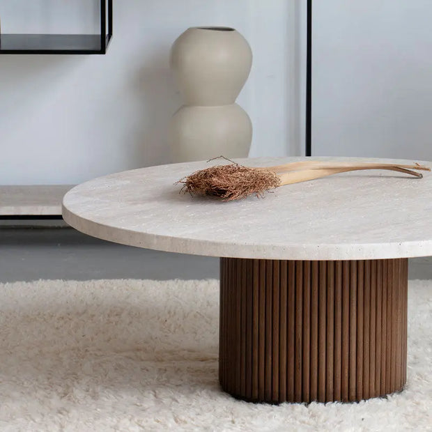 Table basse ronde en travertin - Modernista Maroc