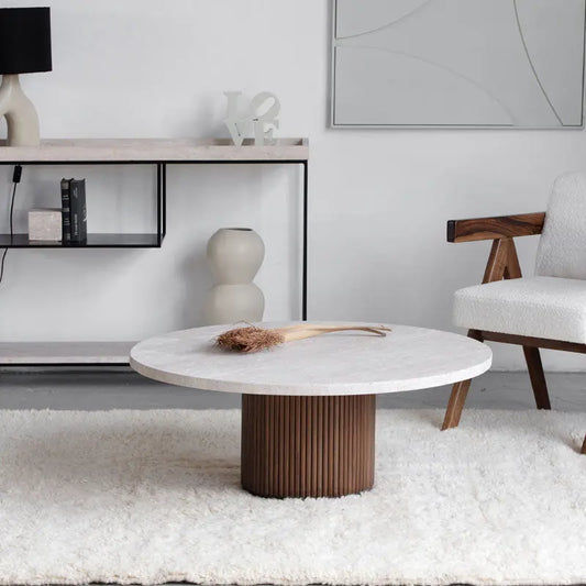 Table basse ronde en travertin - Modernista Maroc