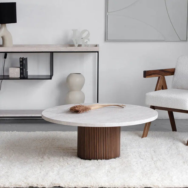 Table basse ronde en travertin - Modernista Maroc