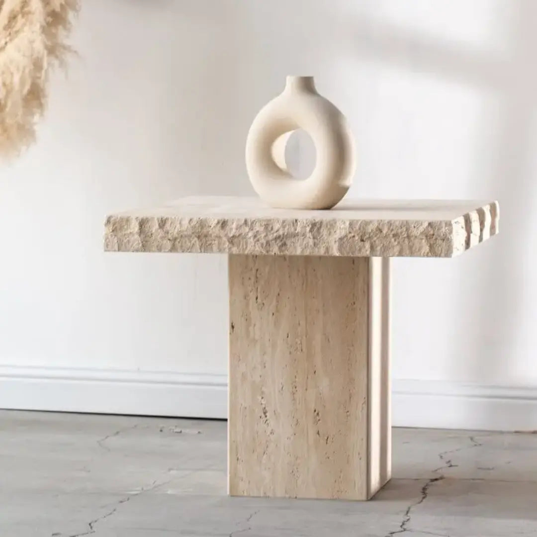Table d'appoint carrée en travertin (2 tailles) - Modernista Maroc