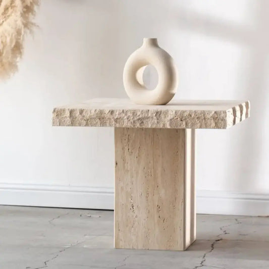 Table d'appoint carrée en travertin (2 tailles) - Modernista Maroc