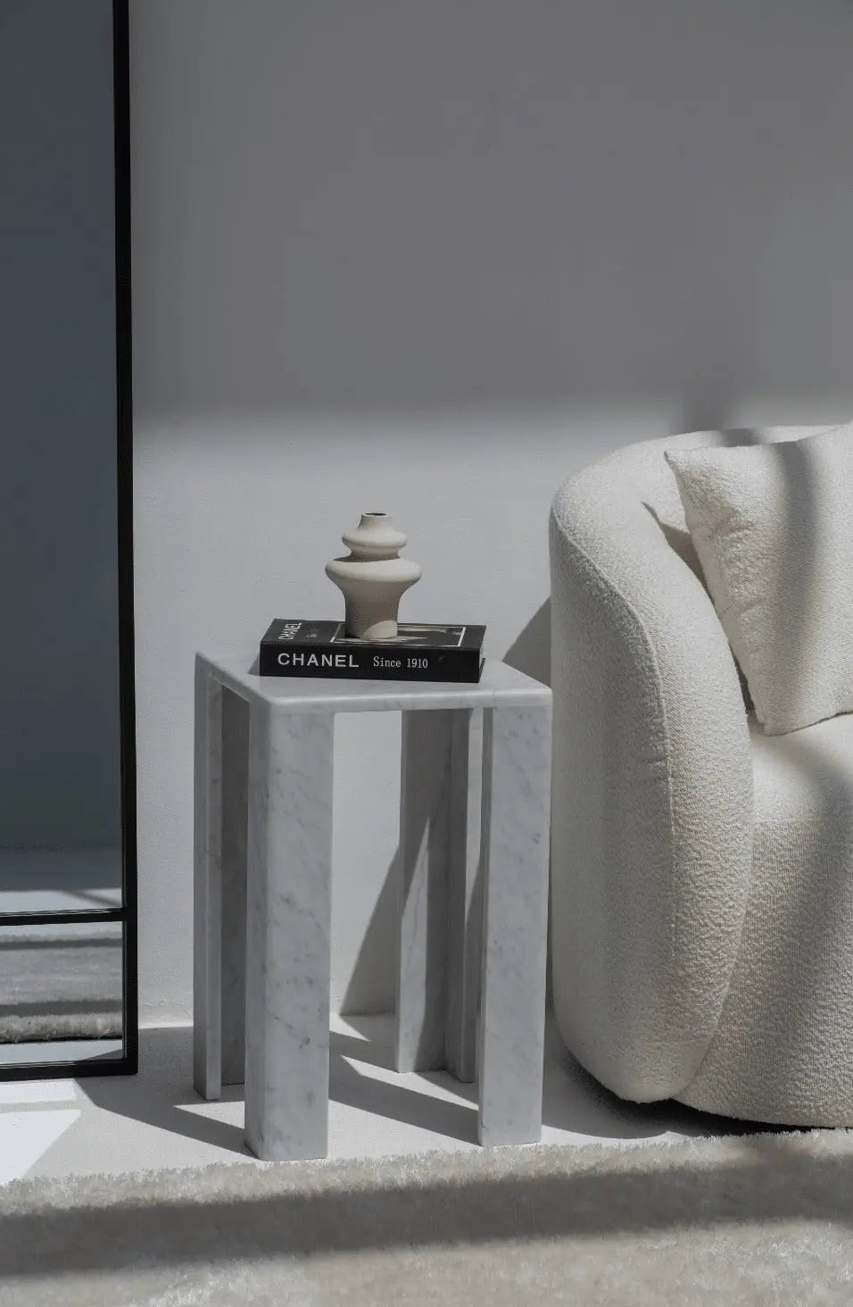 Table d'appoint en marbre Bianco Carrara C (2 tailles) - Modernista Maroc