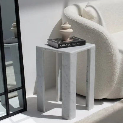 Table d'appoint en marbre Bianco Carrara C (2 tailles) - Modernista Maroc