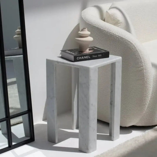 Table d'appoint en marbre Bianco Carrara C (2 tailles) - Modernista Maroc