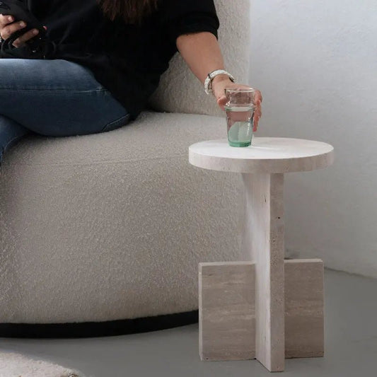 Table d'appoint en travertin Cristallin - Modernista Maroc