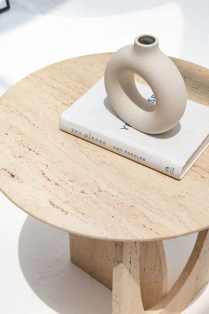 Table d'appoint ronde en travertin Onyra - Modernista Maroc