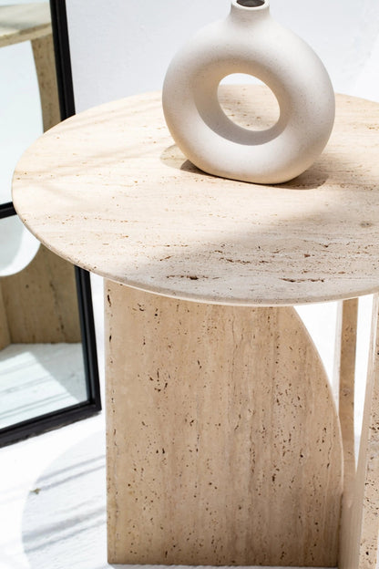 Table d'appoint ronde en travertin Onyra - Modernista Maroc